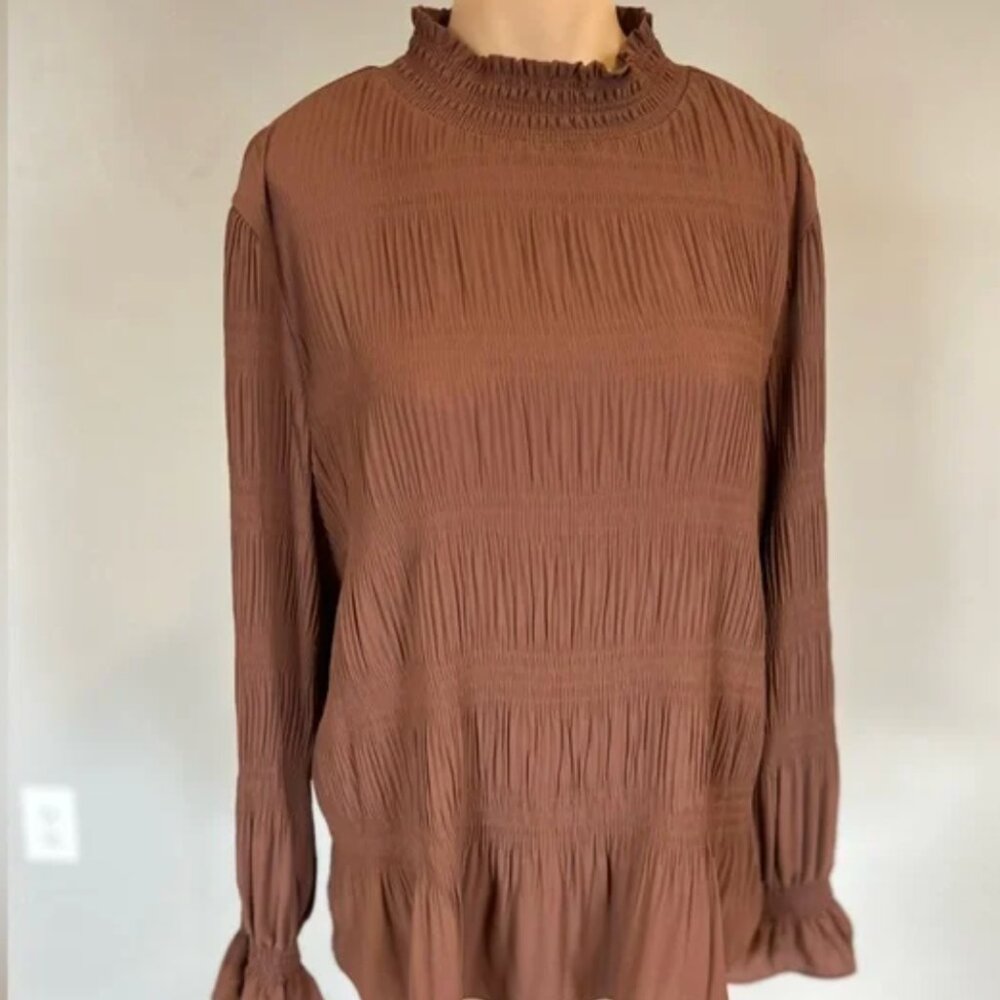 Adrianna Papell Mock Neck Long Sleeve Smocked Top. Size Medium - Picture 1 of 5
